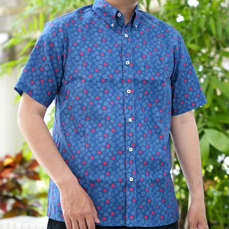 【RYUKYU SHIRT】UMI-SANGO（Deep blue）